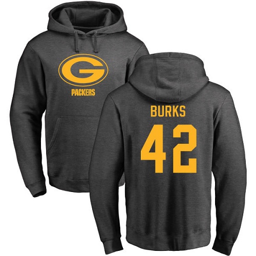 Men Green Bay Packers Ash #42 Burks Oren One Color Nike NFL Pullover Hoodie Sweatshirts->nfl t-shirts->Sports Accessory